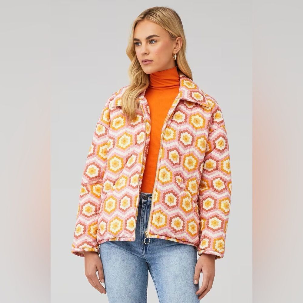 Show Me Your Mumu Power Puffed Honeycomb Jacket in Honeycomb Daisy Size XS